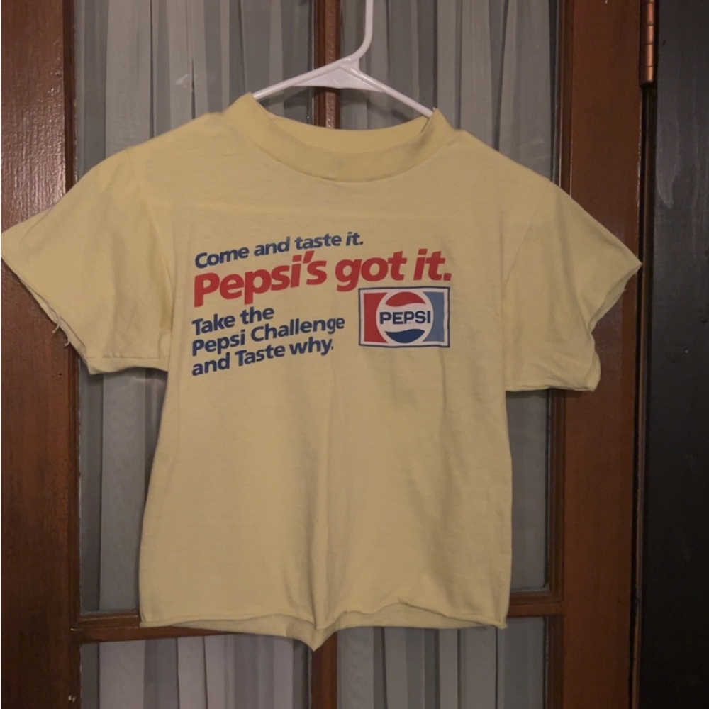Hanes Yellow Tee with Red & Blue Pepsi Graphic